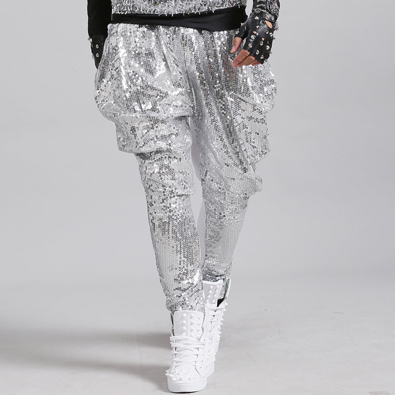 Trendy Male Sequined Harem Pants Singer Stage Costumes