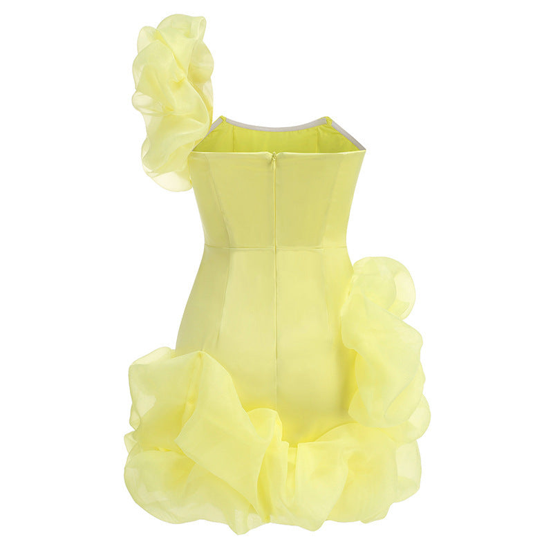 High-end And Fashionable Solid Color Pleated Zou Ruffled Party Dress