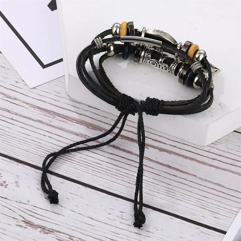 IFMIA Boho Adjustable Eyes Heart Multilayer Leather Bracelet Set for Women Male Charms Ethnic Bracelet Bangles Arm Jewelry New