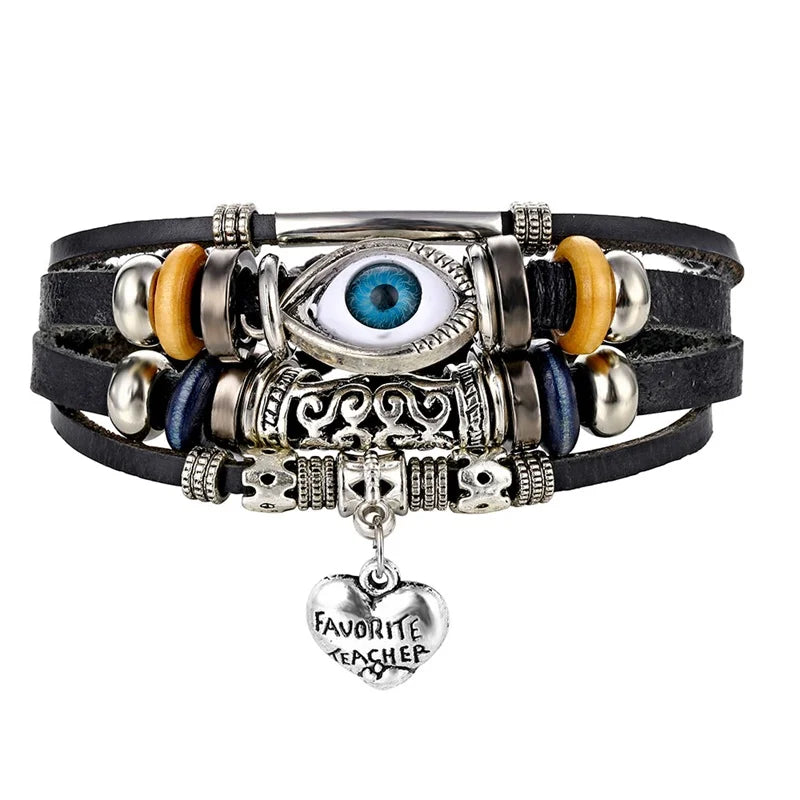 IFMIA Boho Adjustable Eyes Heart Multilayer Leather Bracelet Set for Women Male Charms Ethnic Bracelet Bangles Arm Jewelry New
