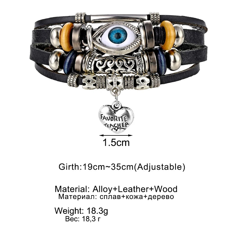 IFMIA Boho Adjustable Eyes Heart Multilayer Leather Bracelet Set for Women Male Charms Ethnic Bracelet Bangles Arm Jewelry New