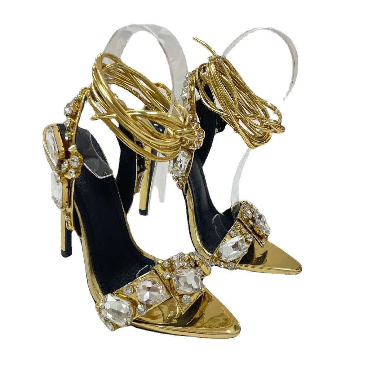 Sexy Thin High Heels Ankle Strap Sandals Womens Luxury Pointed Crystal Diamond Party/club Wedding Party Shoe Sandalias Mujer