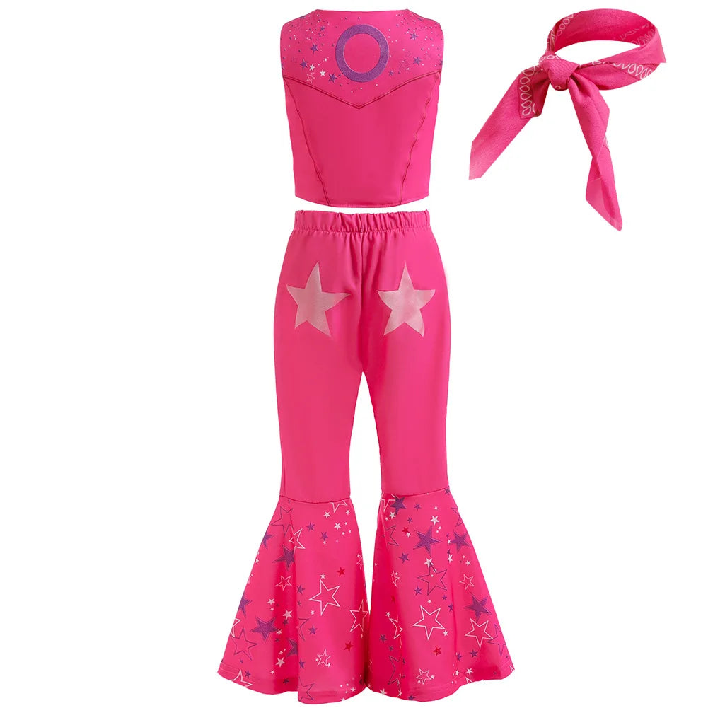 Halloween New Cosplay Barbie Set Girls' Stage Performance Costume Star Print Sweet and Cute Barbie Pink Set for 3-10 Years