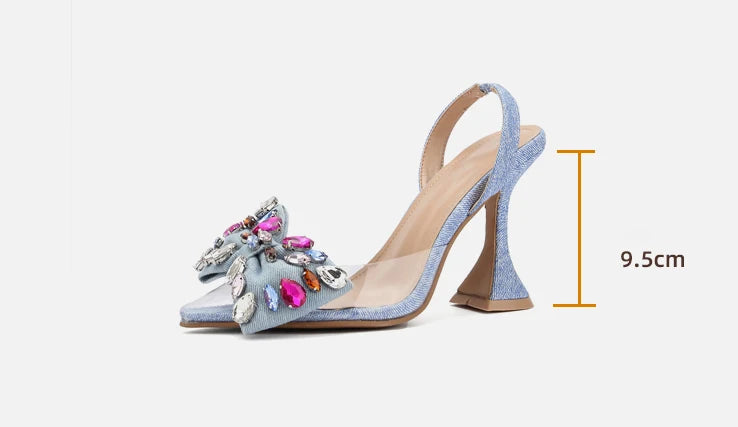 Fashion rhinestone Bowknot Women Pumps High Heels Pointed Toe PVC Transparent Sandals Party Wedding Prom Shoes
