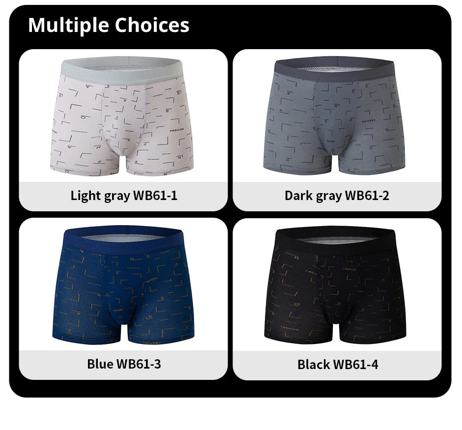4 Pack European and American Size MEN'S Printed Fashion Boyshort Comfortable MEN'S plus Size Underwear Beach Swimming Trunks