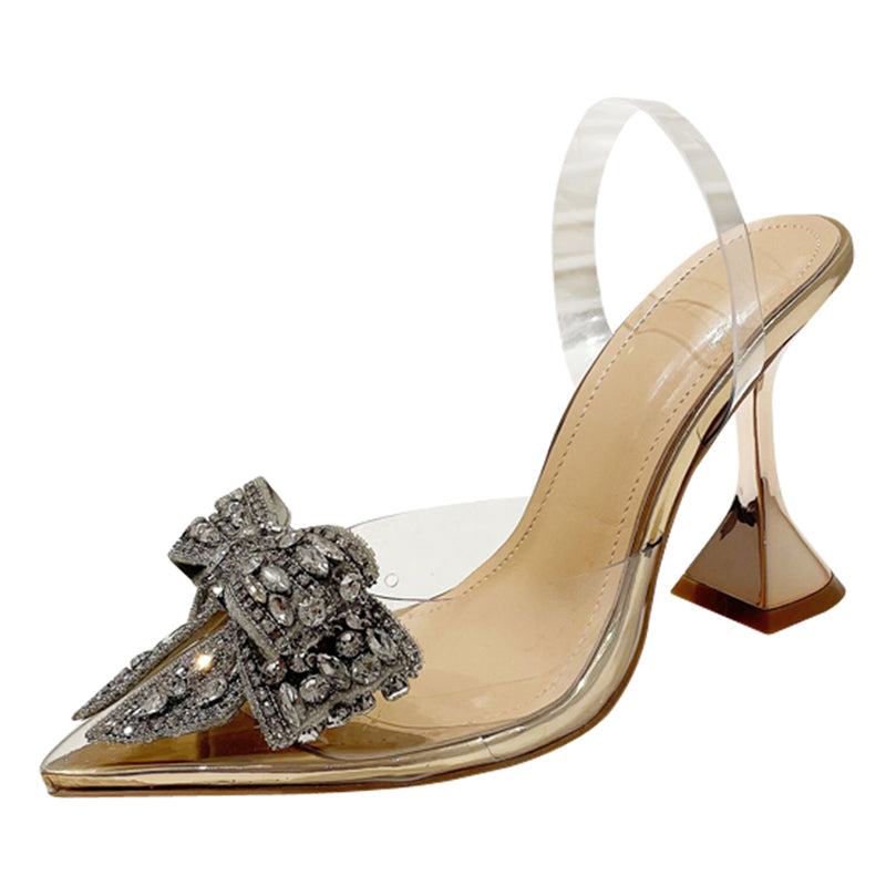 Women Fashion Shoe Sexy High Heel Ankle Slingbacks Buckle Strap Pointed Toe Butterfly-Knot Decoration Pumps