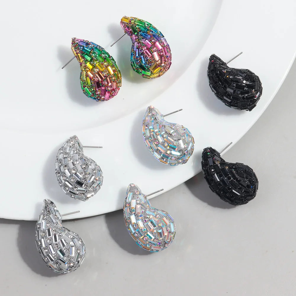 Luxury Crystal Acrylic Chunky Waterdrop Hoop Earrings Dupes for Women Colorful Dome Teardrop Stud Earrings Fashion Jewelry Gifts