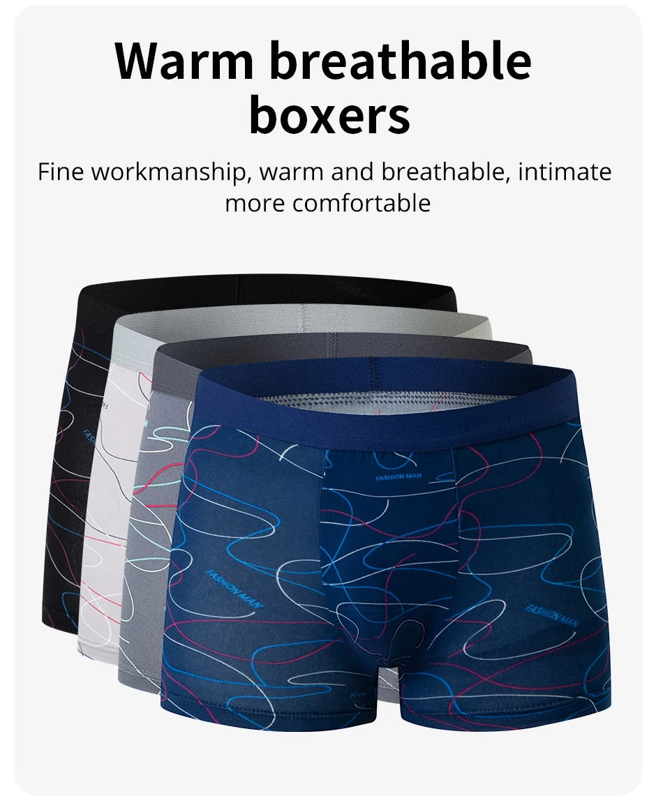 4 Pack European and American Size MEN'S Printed Fashion Boyshort Comfortable MEN'S plus Size Underwear Beach Swimming Trunks