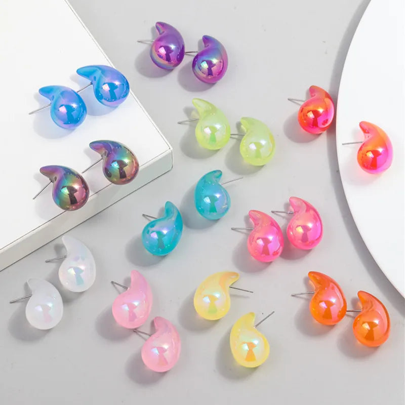 Luxury Crystal Acrylic Chunky Waterdrop Hoop Earrings Dupes for Women Colorful Dome Teardrop Stud Earrings Fashion Jewelry Gifts