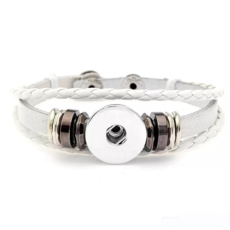 Snap Leather Bracelet for Men Punk Retro Handmade Glass Snap Buttons Charms Bracelets Women Jewelry Accessories Gifts