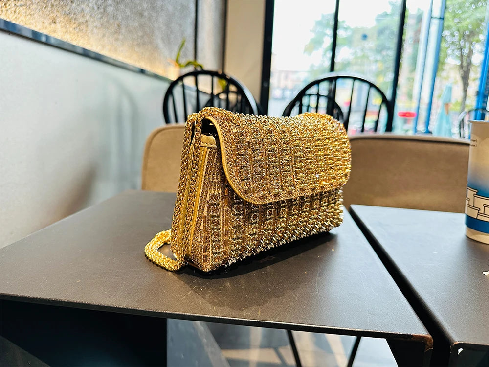 JIOMAY Glamorous Wallets for Women Luxury Designer Bags Diamond Shoulder Bag Women Party Bag Portable Messenger Bag Gold Bag