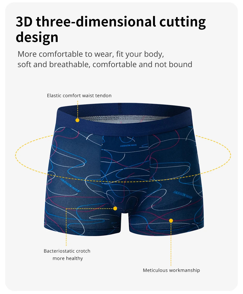 4 Pack European and American Size MEN'S Printed Fashion Boyshort Comfortable MEN'S plus Size Underwear Beach Swimming Trunks