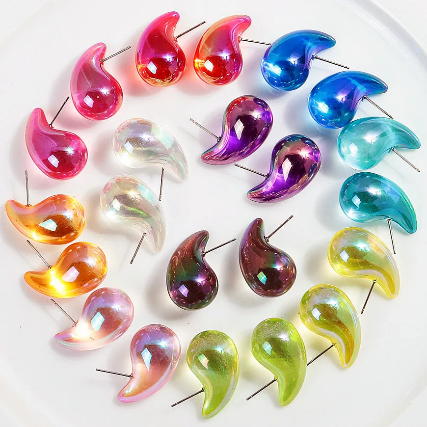 Luxury Crystal Acrylic Chunky Waterdrop Hoop Earrings Dupes for Women Colorful Dome Teardrop Stud Earrings Fashion Jewelry Gifts