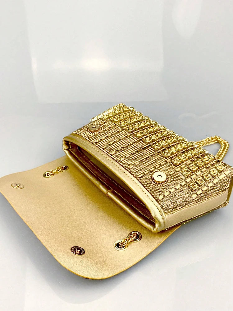 JIOMAY Glamorous Wallets for Women Luxury Designer Bags Diamond Shoulder Bag Women Party Bag Portable Messenger Bag Gold Bag