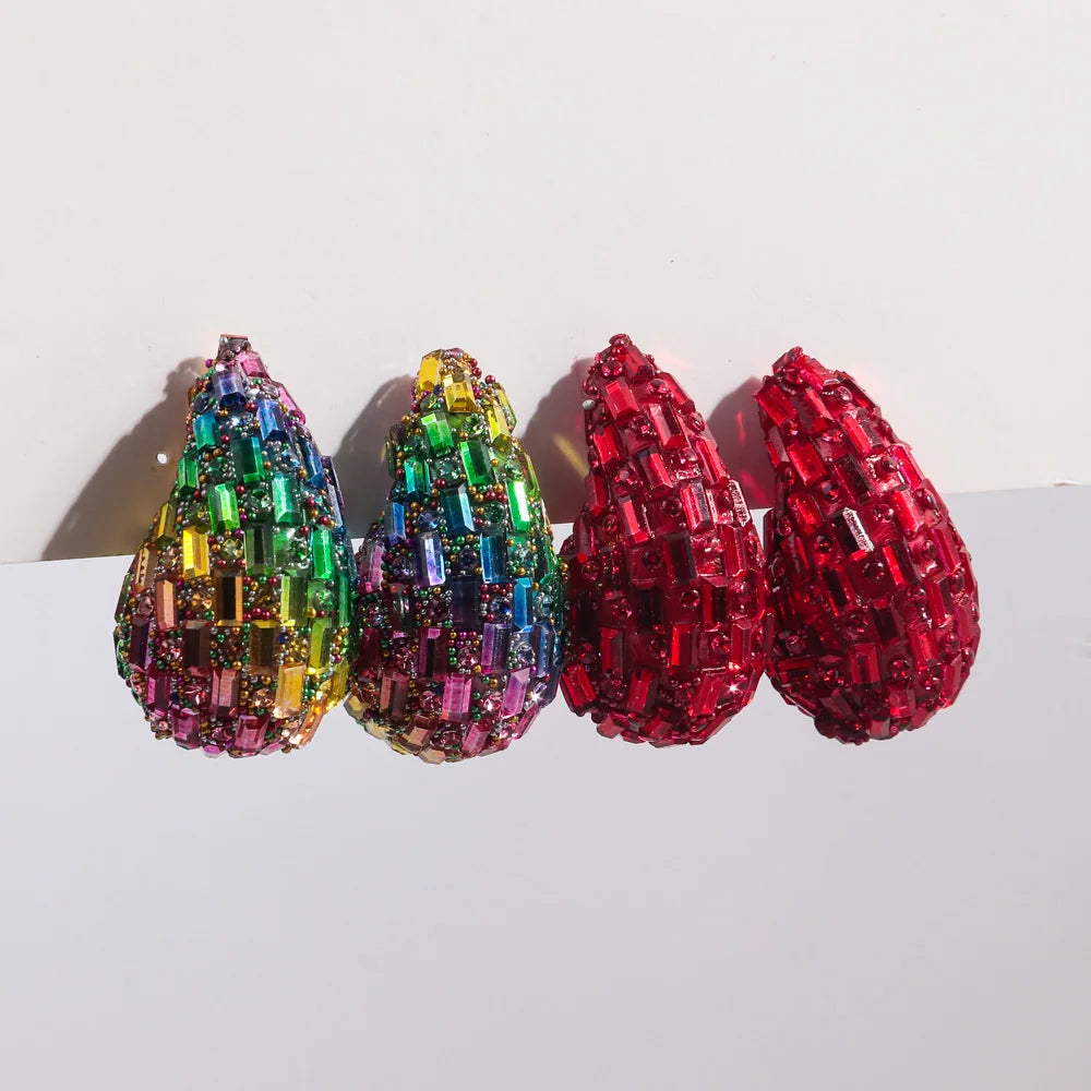 Luxury Crystal Acrylic Chunky Waterdrop Hoop Earrings Dupes for Women Colorful Dome Teardrop Stud Earrings Fashion Jewelry Gifts