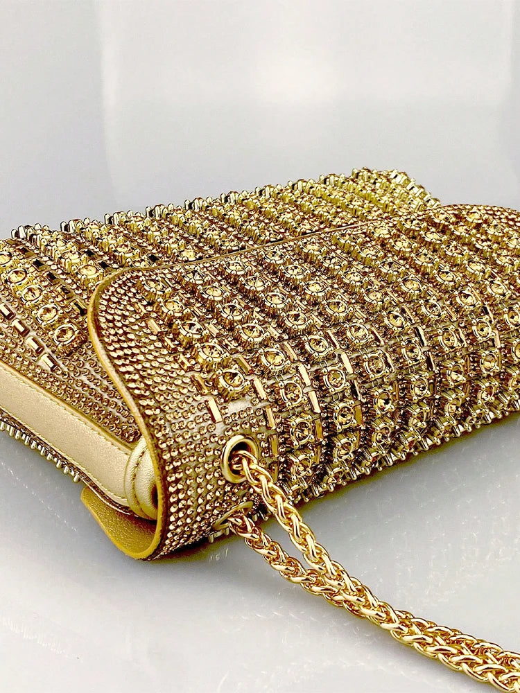 JIOMAY Glamorous Wallets for Women Luxury Designer Bags Diamond Shoulder Bag Women Party Bag Portable Messenger Bag Gold Bag