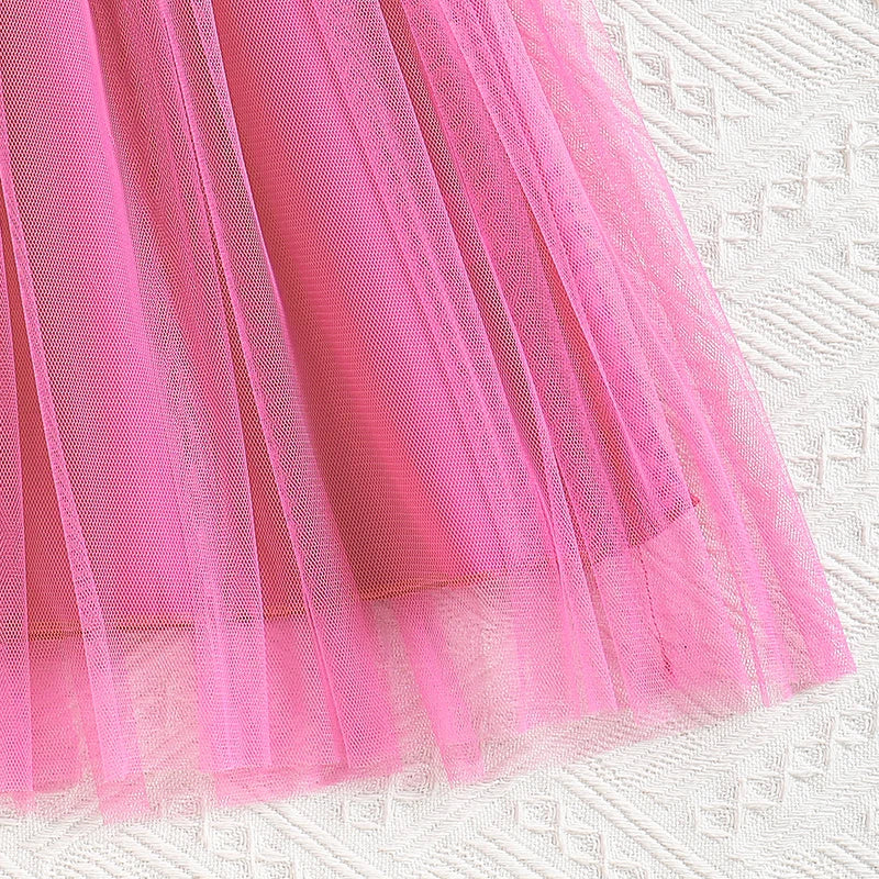 Summer Girl Dress Print Rose Petal sleeve Gauze Dress & Belt Casual Vacation Style Birthday Party Clothes For 8-12 Years Kids