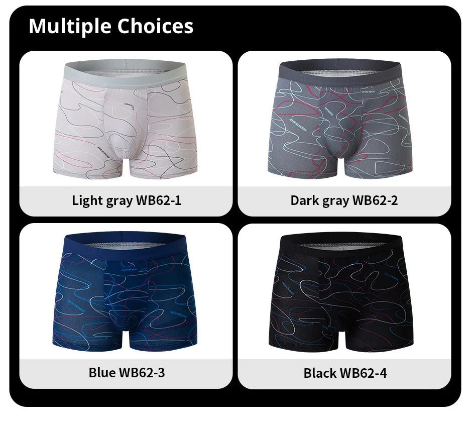 4 Pack European and American Size MEN'S Printed Fashion Boyshort Comfortable MEN'S plus Size Underwear Beach Swimming Trunks
