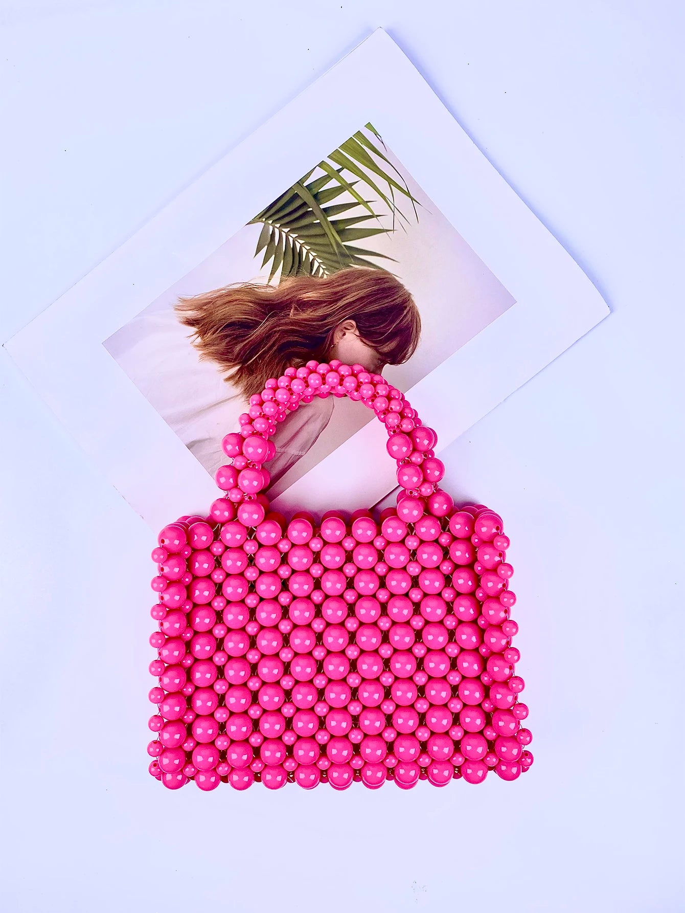 New French High Quality Acrylic Pearl Bag Women's Handmade Beaded Weaving Fresh and Sweet Handbag