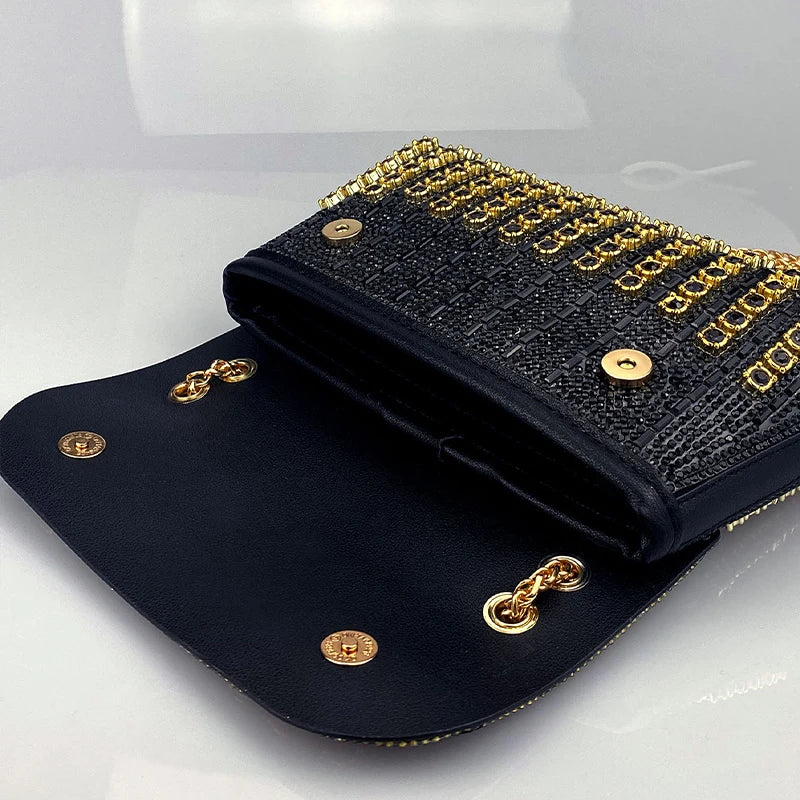 JIOMAY Glamorous Wallets for Women Luxury Designer Bags Diamond Shoulder Bag Women Party Bag Portable Messenger Bag Gold Bag