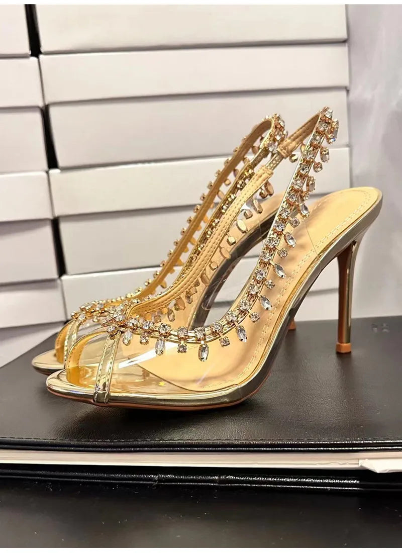 Slingbacks Women Pumps Sexy Peep Toe Transparent PVC Thin High heels Spring Autumn Party Wedding Shoes