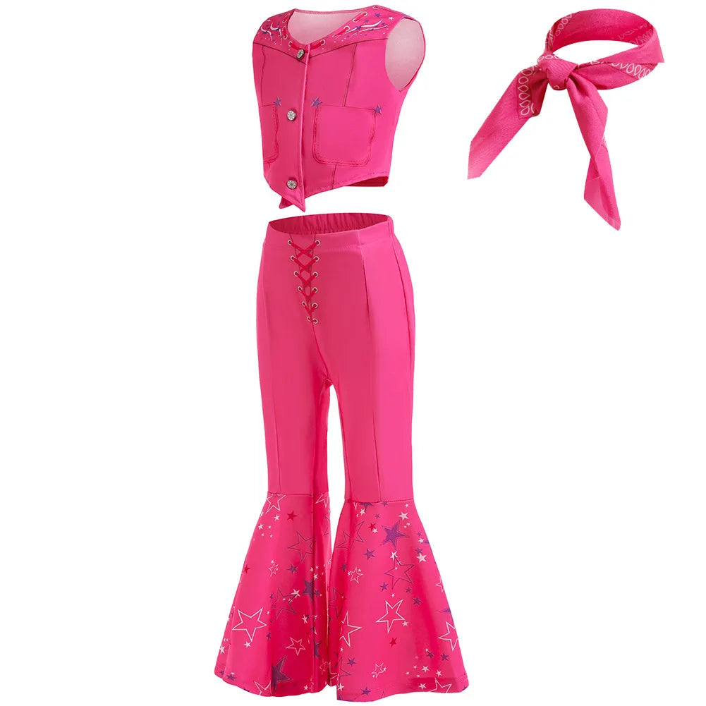 Halloween New Cosplay Barbie Set Girls' Stage Performance Costume Star Print Sweet and Cute Barbie Pink Set for 3-10 Years