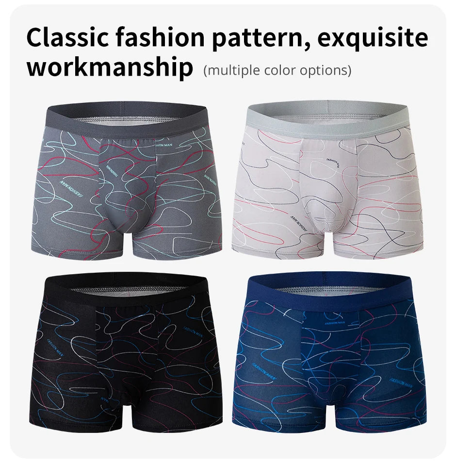 4 Pack European and American Size MEN'S Printed Fashion Boyshort Comfortable MEN'S plus Size Underwear Beach Swimming Trunks