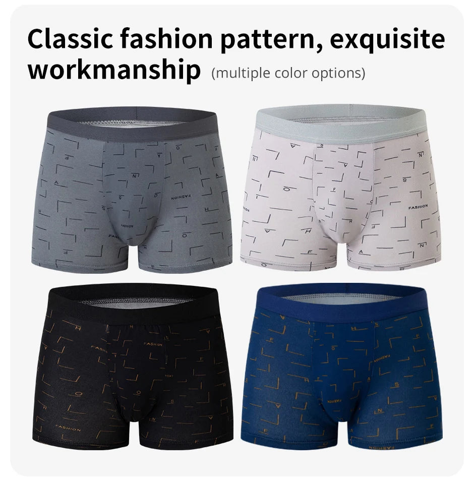 4 Pack European and American Size MEN'S Printed Fashion Boyshort Comfortable MEN'S plus Size Underwear Beach Swimming Trunks