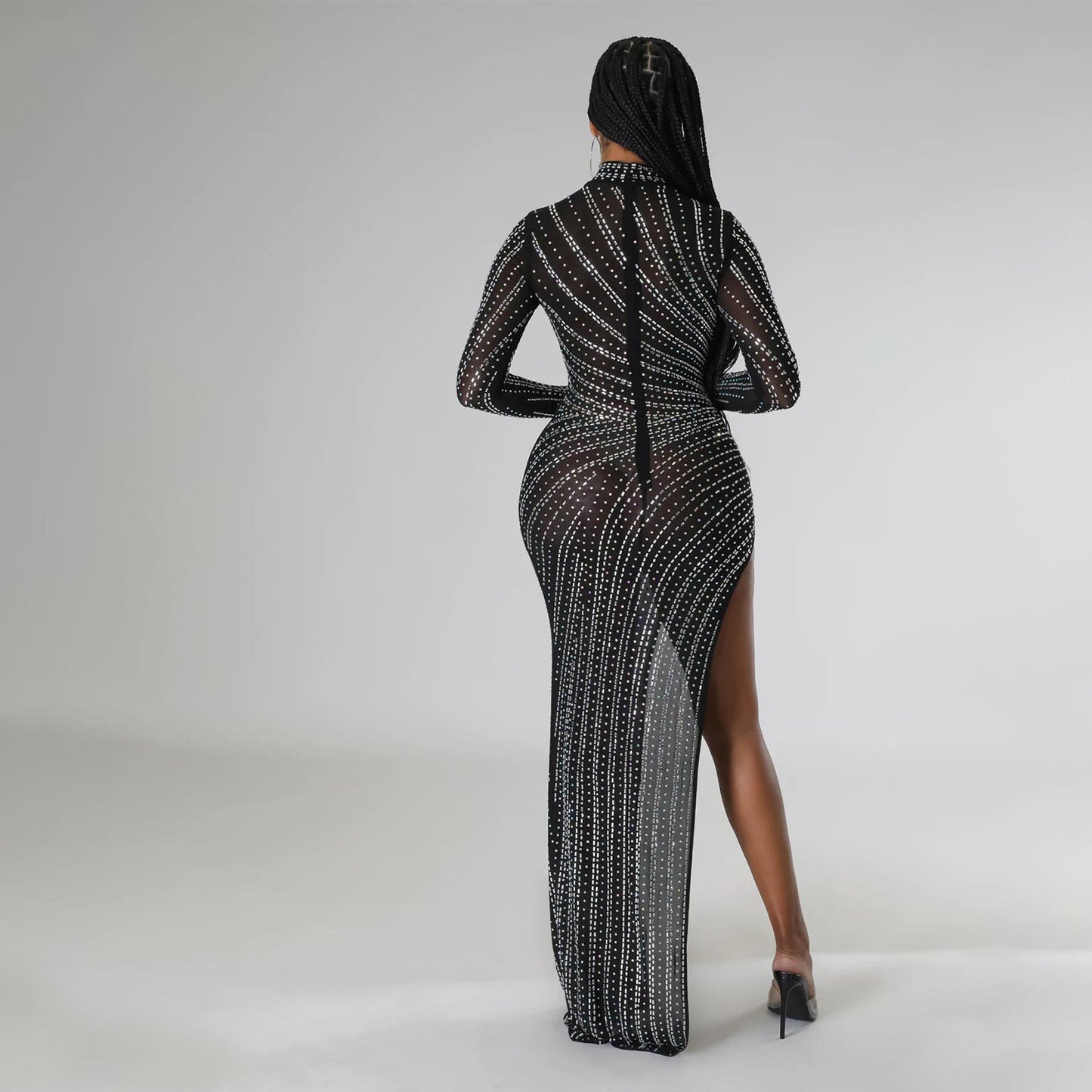 Women's Sexy Mesh Long-sleeved Dress