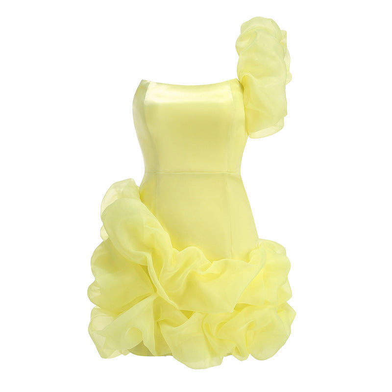 High-end And Fashionable Solid Color Pleated Zou Ruffled Party Dress
