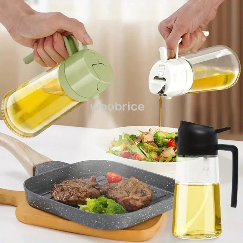 2-in-1 Glass Oil Sprayer Bottle – Pourable & Sprayable Oil Dispenser for Kitchen
