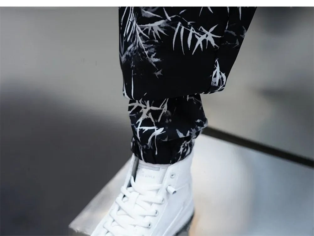 Men's Loose Floral Casual Ice Silk Harem Pants