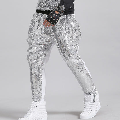 Trendy Male Sequined Harem Pants Singer Stage Costumes