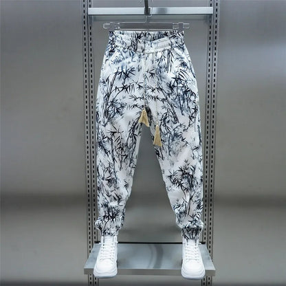 Men's Loose Floral Casual Ice Silk Harem Pants