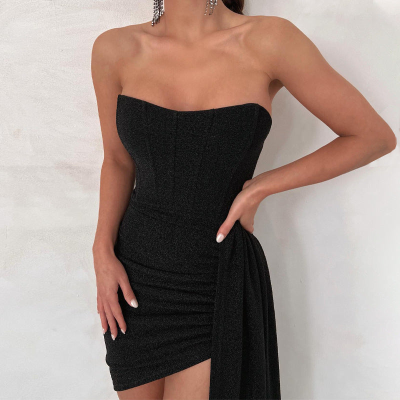 Stitching Tied Sexy Bandeau Short Skirt Sheath Dress