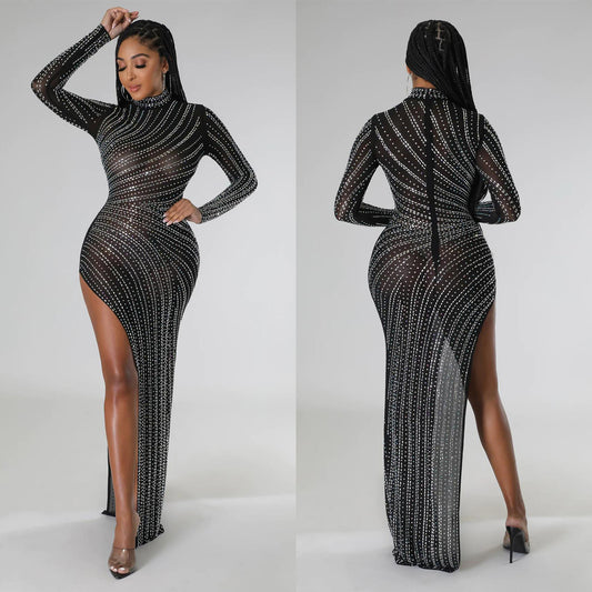 Women's Sexy Mesh Long-sleeved Dress