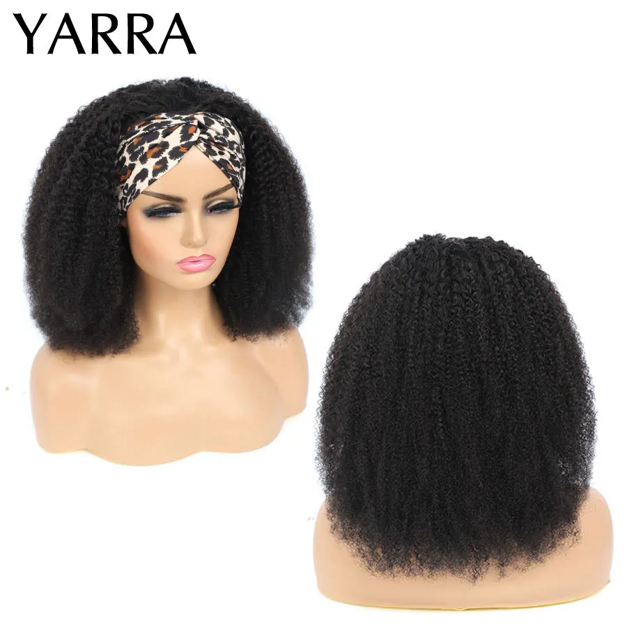 Afro Kinky Curly Human Hair Headband Wig For Black Women 180% Density Brazilian Remy Full Machine Made 100% Human Hair YARRA