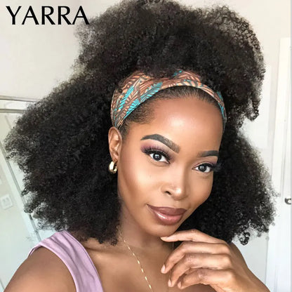 Afro Kinky Curly Human Hair Headband Wig For Black Women 180% Density Brazilian Remy Full Machine Made 100% Human Hair YARRA