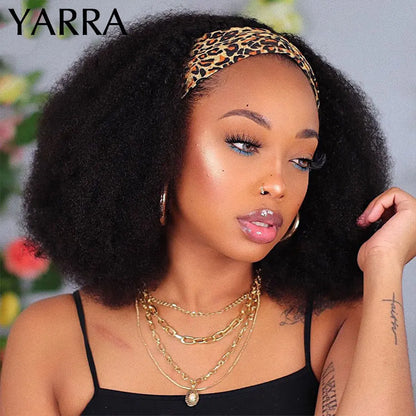 Afro Kinky Curly Human Hair Headband Wig For Black Women 180% Density Brazilian Remy Full Machine Made 100% Human Hair YARRA