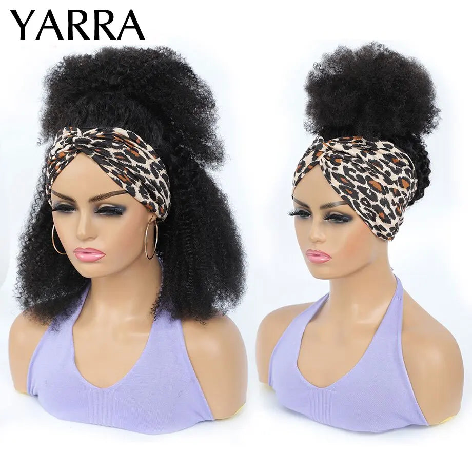 Afro Kinky Curly Human Hair Headband Wig For Black Women 180% Density Brazilian Remy Full Machine Made 100% Human Hair YARRA