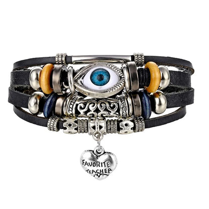 IFMIA Boho Adjustable Eyes Heart Multilayer Leather Bracelet Set for Women Male Charms Ethnic Bracelet Bangles Arm Jewelry New