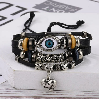 IFMIA Boho Adjustable Eyes Heart Multilayer Leather Bracelet Set for Women Male Charms Ethnic Bracelet Bangles Arm Jewelry New
