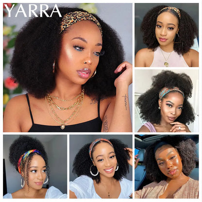 Afro Kinky Curly Human Hair Headband Wig For Black Women 180% Density Brazilian Remy Full Machine Made 100% Human Hair YARRA