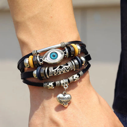 IFMIA Boho Adjustable Eyes Heart Multilayer Leather Bracelet Set for Women Male Charms Ethnic Bracelet Bangles Arm Jewelry New