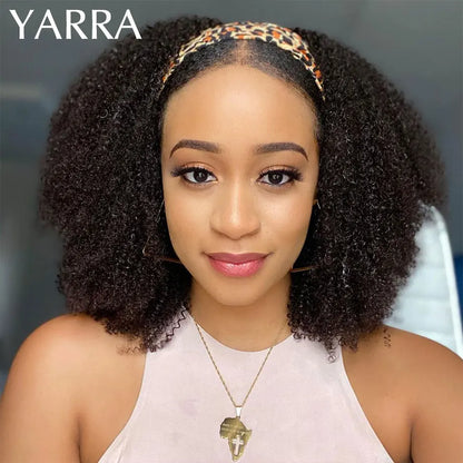 Afro Kinky Curly Human Hair Headband Wig For Black Women 180% Density Brazilian Remy Full Machine Made 100% Human Hair YARRA