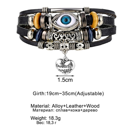 IFMIA Boho Adjustable Eyes Heart Multilayer Leather Bracelet Set for Women Male Charms Ethnic Bracelet Bangles Arm Jewelry New