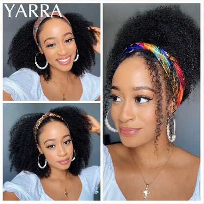 Afro Kinky Curly Human Hair Headband Wig For Black Women 180% Density Brazilian Remy Full Machine Made 100% Human Hair YARRA