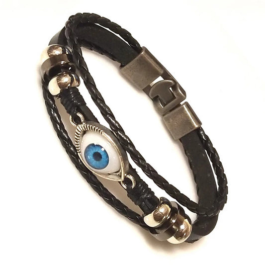 Multi-layers Neo-Gothic Pattern Evil Eye Design Leather Bracelet For Men Personality Jewelry Accessories Christmas Gift