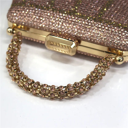 Popular In Nigeria Exquisite Evening Bags With Diamond Design Fashion Handle Clutch Rhinestone Embellished Long Chain Bag