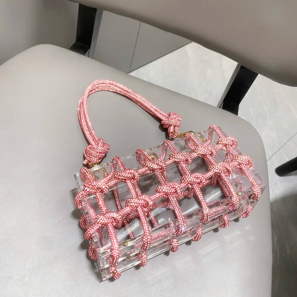 Handle Rhinestones Evening bag silver Crystal handmade Bags for Women Purses and Handbags Luxury Designer banquet bag